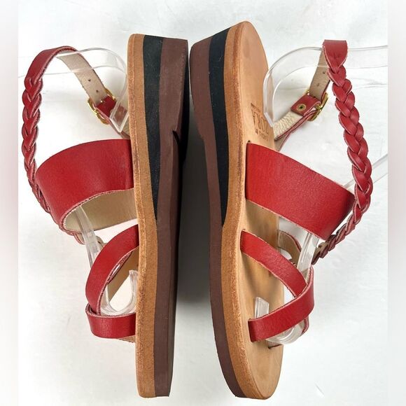 Zora of St. Thomas Handmade Red Braided Leather Sandals - Picture 4 of 11